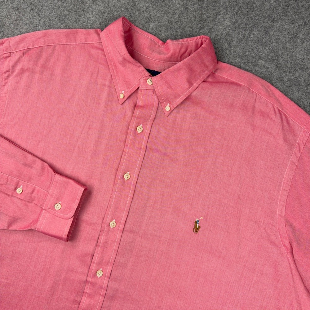 Ralph Lauren Shirt Men 2XLT Big Tall Pink Chambray Oxford Flesh Pony Button Down